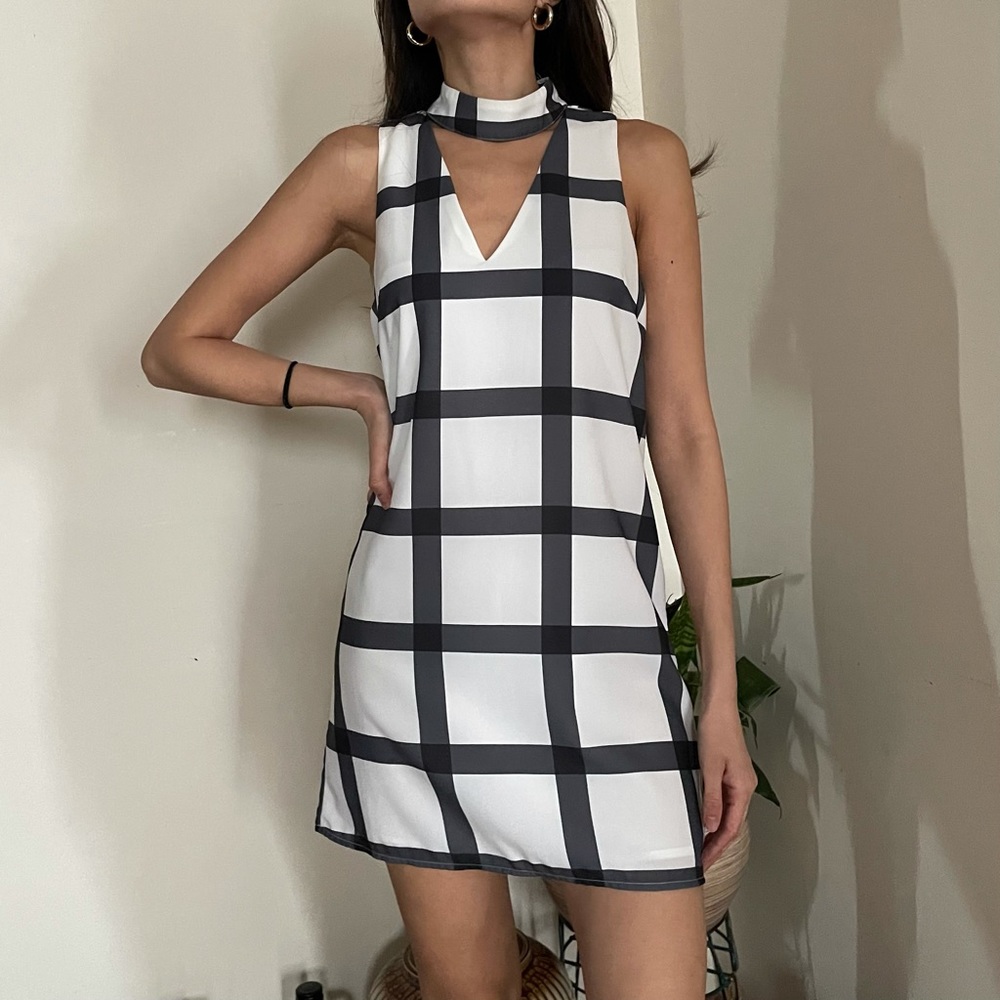Lulu’s black and white checkered plaid dress, size S